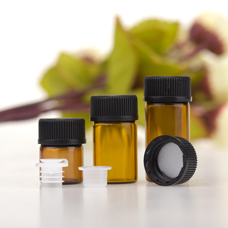 Mini Essential Oil Glass Bottles 1ml 2ml 3ml with Black Personal Care Screw Cap Covers and Tips