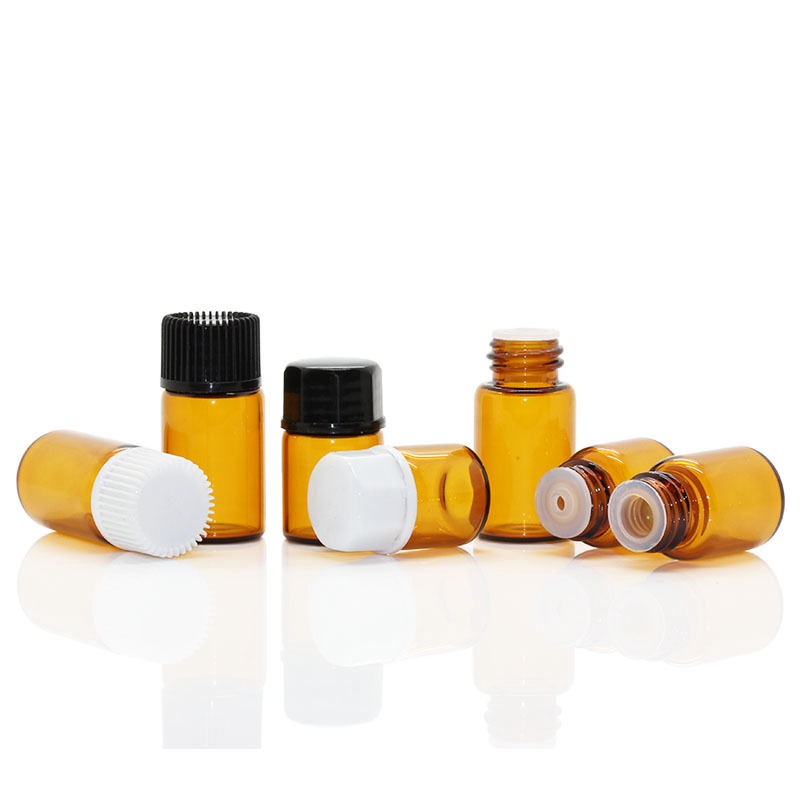 Mini Essential Oil Glass Bottles 1ml 2ml 3ml with Black Personal Care Screw Cap Covers and Tips