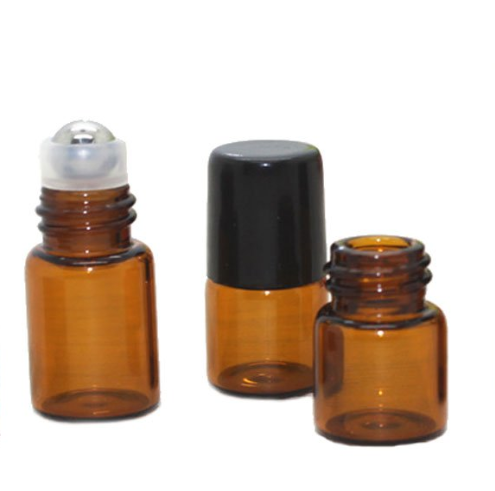 Mini Essential Oil Roller Vials 2ml Amber Glass Metal Ball Empty Roll On Glass Perfume Bottle