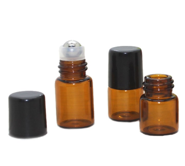 Mini Essential Oil Roller Vials 2ml Amber Glass Metal Ball Empty Roll On Glass Perfume Bottle