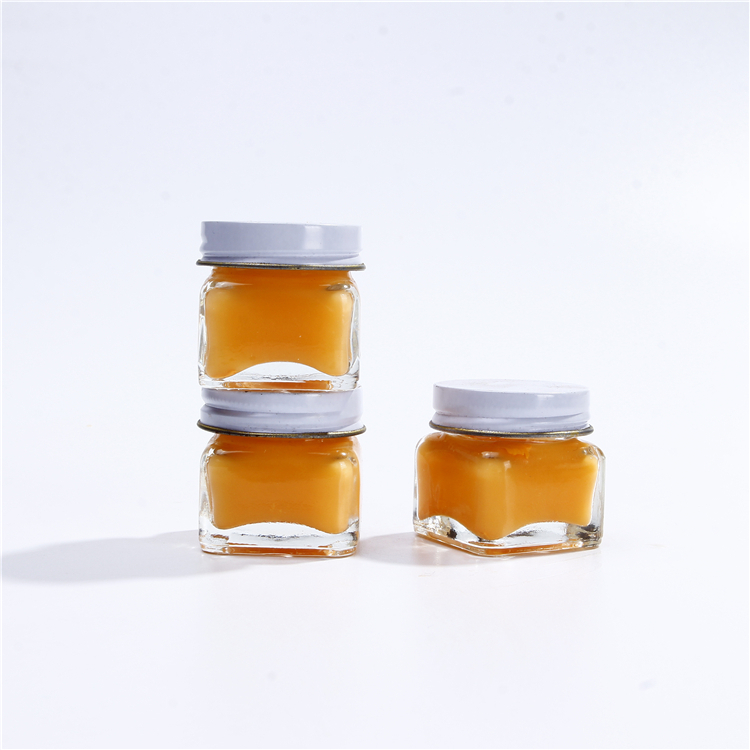 Mini Glass Jar With Matte White Screw Cap For Jam Honey 20ml Square Shape For Sale