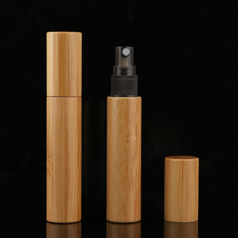 Mini Size 10ml Bamboo Cover Glass Tube Inner Perfume Bottle Cosmetic Packaging Spray Pump Bottle with Bamboo Cap