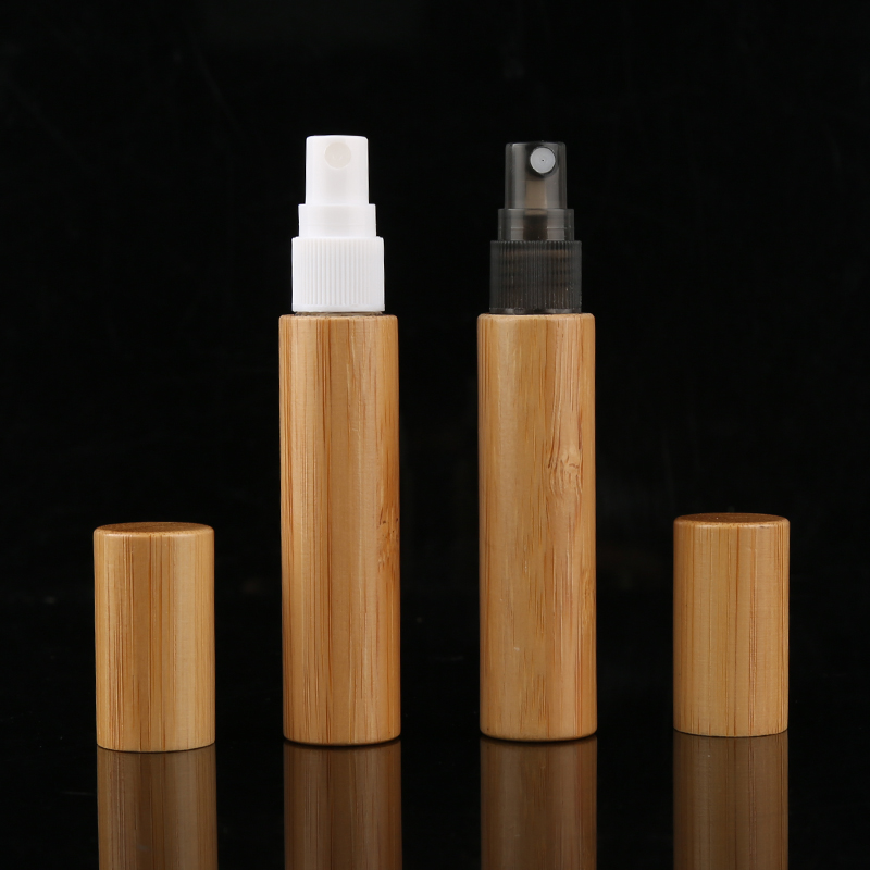 Mini Size 10ml Bamboo Cover Glass Tube Inner Perfume Bottle Cosmetic Packaging Spray Pump Bottle with Bamboo Cap