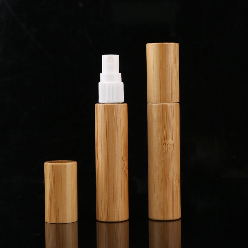 Mini Size 10ml Bamboo Cover Glass Tube Inner Perfume Bottle Cosmetic Packaging Spray Pump Bottle with Bamboo Cap