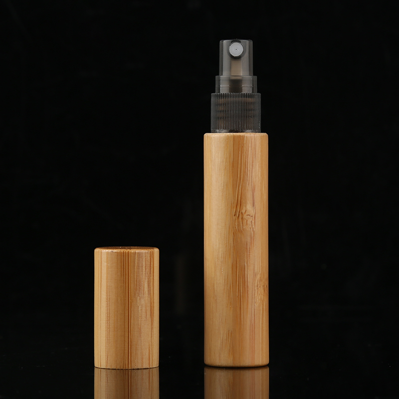 Mini Size 10ml Bamboo Cover Glass Tube Inner Perfume Bottle Cosmetic Packaging Spray Pump Bottle with Bamboo Cap
