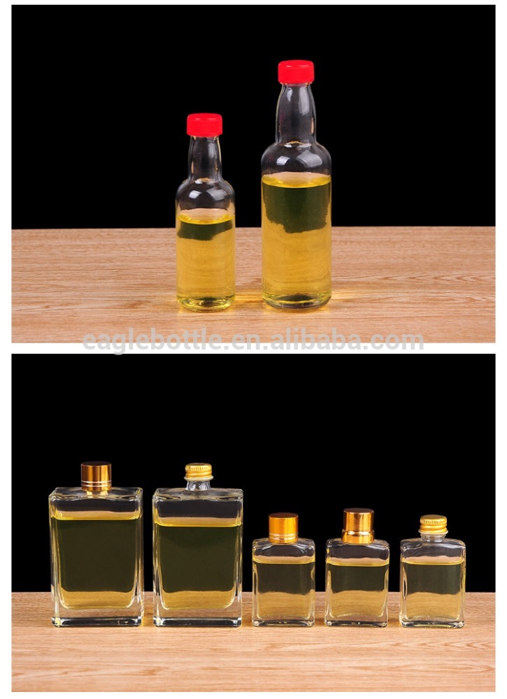 Mini Size 30ml 50ml 100ml round shape and square shape glass liquor Bottle in stock