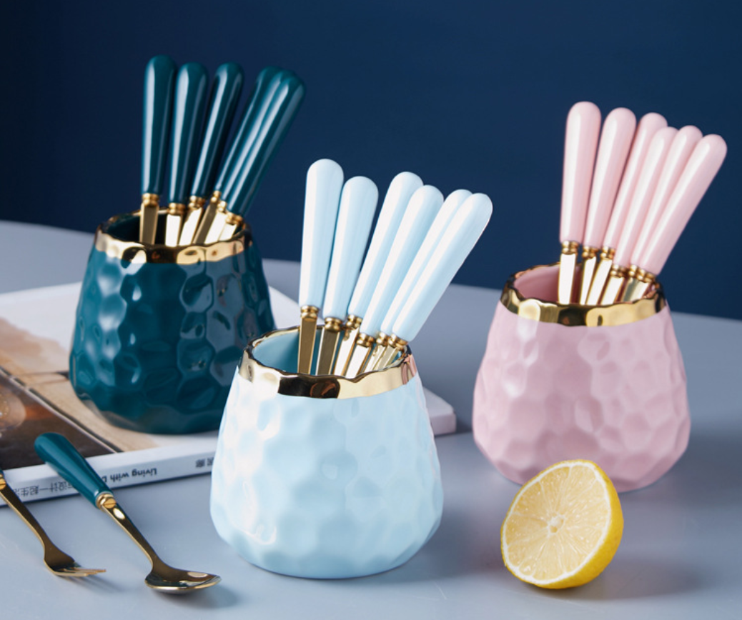 Mini Size Multipurpose Kitchen Ceramic Utensils Cutlery Storage Crock Holder Stationary Makeup Brush Toothbrushes Organizer Jar