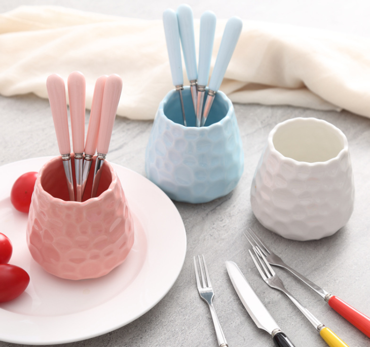 Mini Size Multipurpose Kitchen Ceramic Utensils Cutlery Storage Crock Holder Stationary Makeup Brush Toothbrushes Organizer Jar