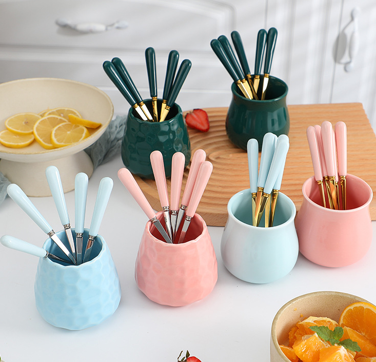 Mini Size Multipurpose Kitchen Ceramic Utensils Cutlery Storage Crock Holder Stationary Makeup Brush Toothbrushes Organizer Jar