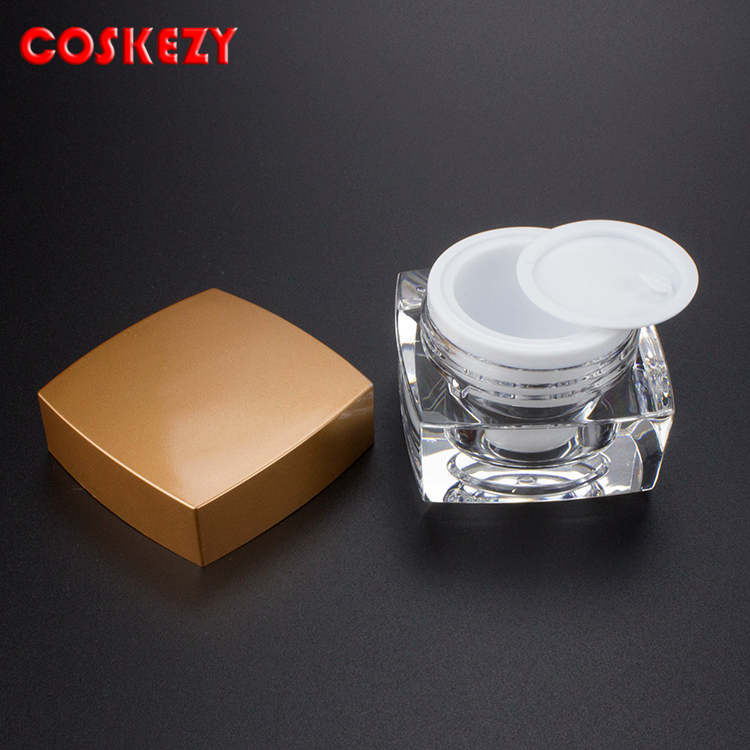 Mini Yellow Empty Square Shape Plastic Cream Container 5g, Clear Cosmetic Skin Cream Jar 10g, Empty Modern Cosmetic Packaging