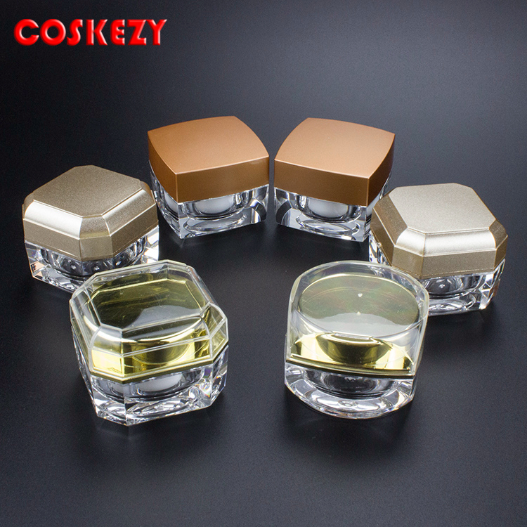 Mini Yellow Empty Square Shape Plastic Cream Container 5g, Clear Cosmetic Skin Cream Jar 10g, Empty Modern Cosmetic Packaging