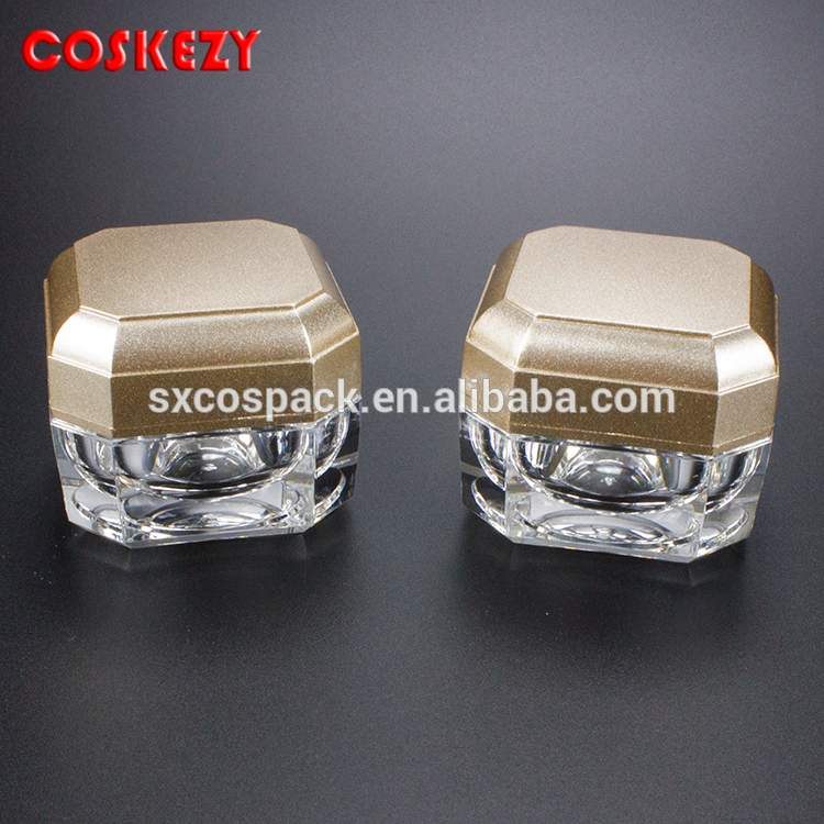 Mini Yellow Empty Square Shape Plastic Cream Container 5g, Clear Cosmetic Skin Cream Jar 10g, Empty Modern Cosmetic Packaging