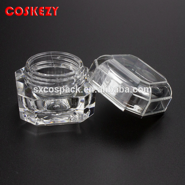 Mini Yellow Empty Square Shape Plastic Cream Container 5g, Clear Cosmetic Skin Cream Jar 10g, Empty Modern Cosmetic Packaging