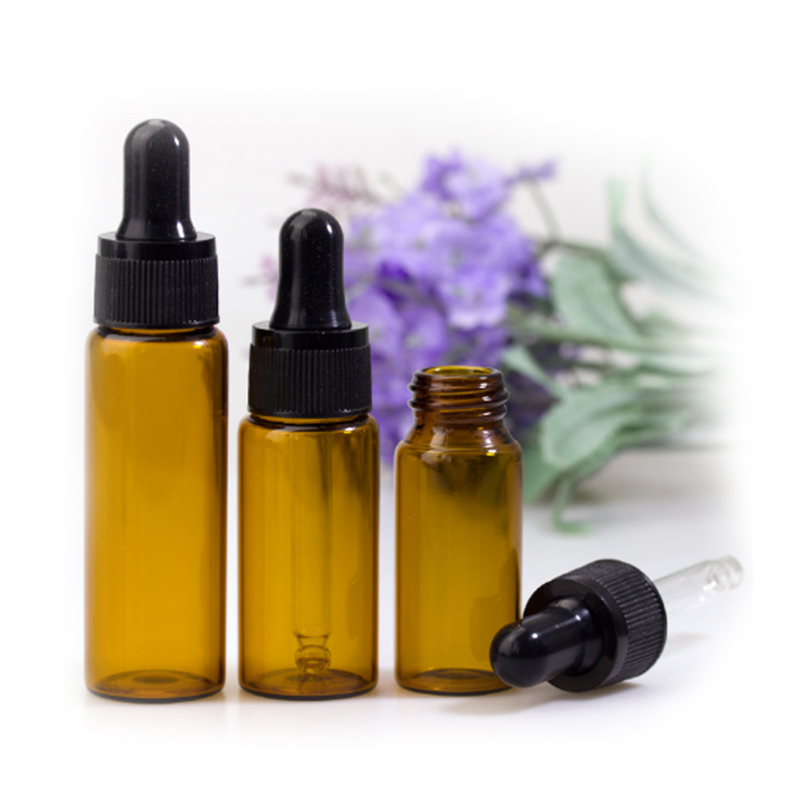 Mini essential oil amber clear amber frosted serum lotion cosmetic skincare samples 0.5oz 5ml 10ml glass dropper bottle