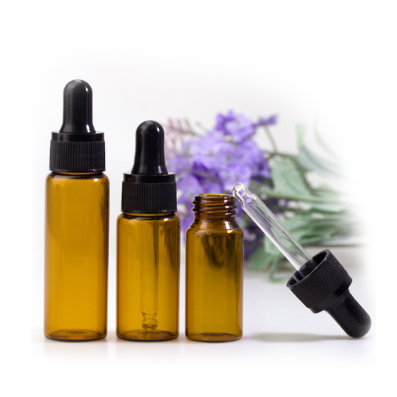 Mini essential oil amber clear amber frosted serum lotion cosmetic skincare samples 0.5oz 5ml 10ml glass dropper bottle