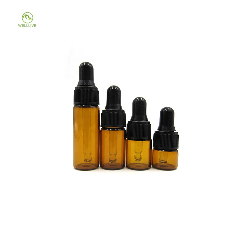 Mini essential oil display vials small test container 1ml 2ml 3ml 5ml amber clear glass dropper bottle for personal care
