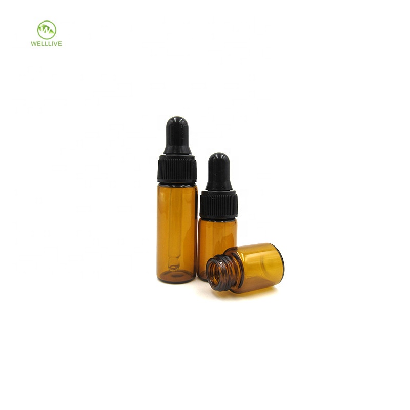 Mini essential oil display vials small test container 1ml 2ml 3ml 5ml amber clear glass dropper bottle for personal care
