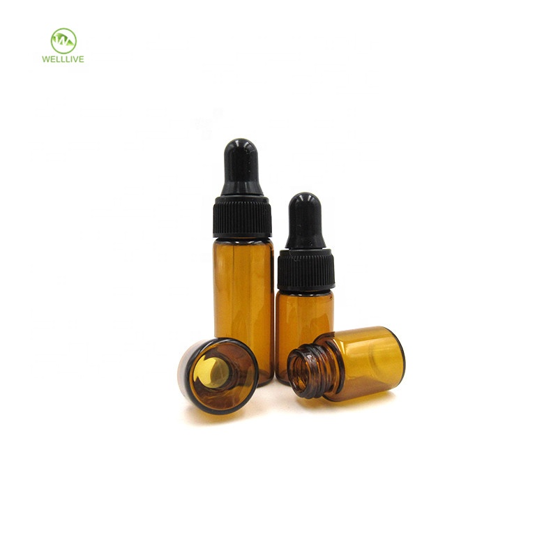 Mini essential oil display vials small test container 1ml 2ml 3ml 5ml amber clear glass dropper bottle for personal care