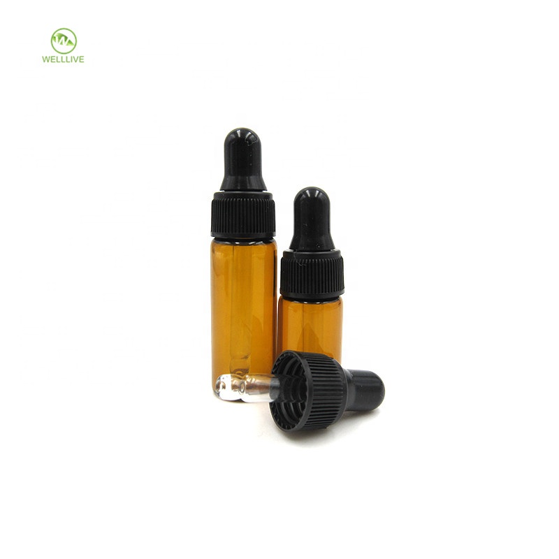 Mini essential oil display vials small test container 1ml 2ml 3ml 5ml amber clear glass dropper bottle for personal care