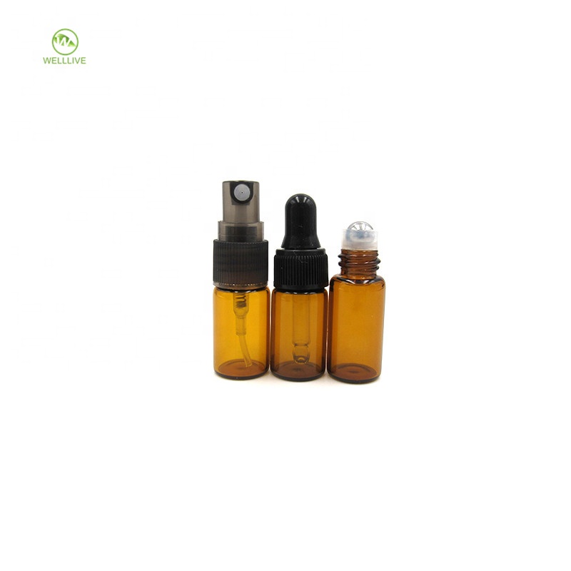 Mini essential oil display vials small test container 1ml 2ml 3ml 5ml amber clear glass dropper bottle for personal care