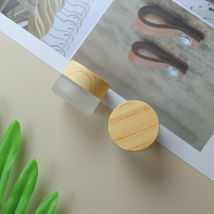 Mini frosted bamboo glass cream jar 5g 10g lotion bottle wood cap