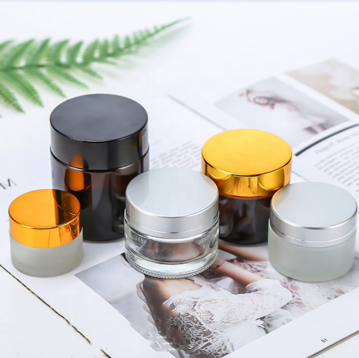 Mini glass empty  luxury green amber gold clear 50ml glass cosmetic cream jar