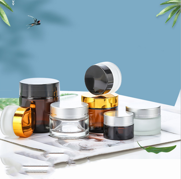 Mini glass empty luxury green amber gold clear 50ml glass cosmetic cream jar