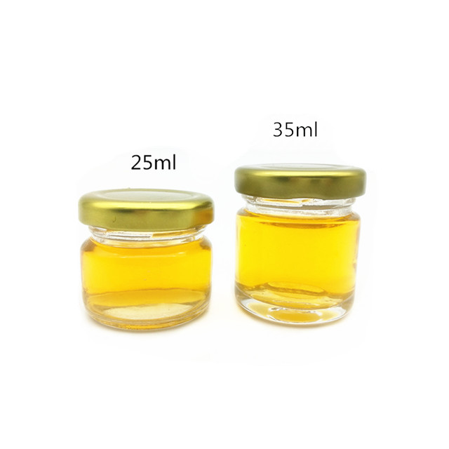 Mini glass jar 25ml 35ml round clear honey jam glass jar with metal lid wholesale