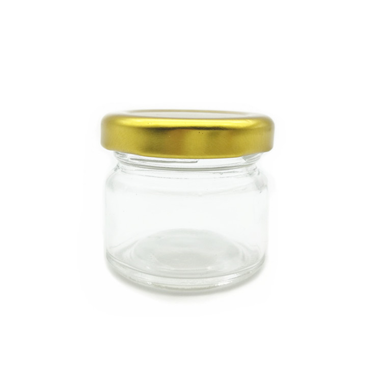 Mini glass jar 25ml 35ml round clear honey jam glass jar with metal lid wholesale