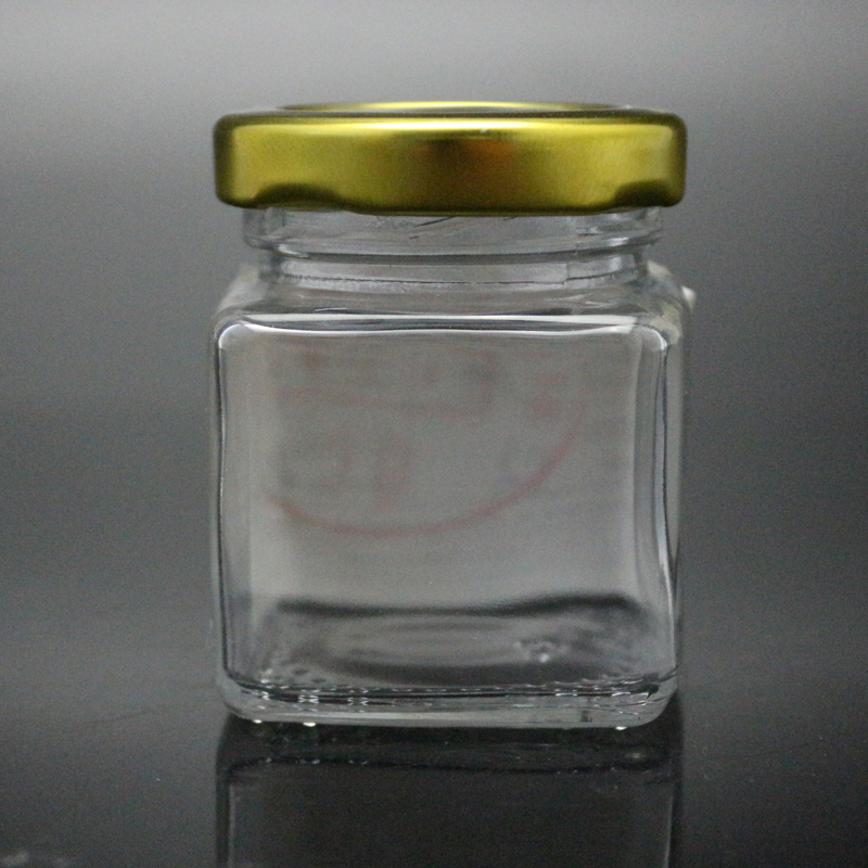 Mini glass jar screw top honey jar glass square glass jar 50ml