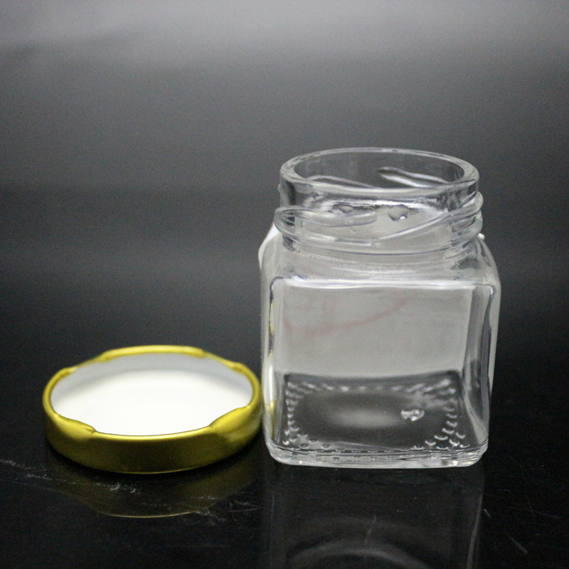 Mini glass jar screw top honey jar glass square glass jar 50ml