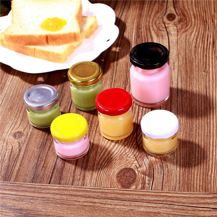 Mini honey jar 30ml glass bottle for honey with metal Lid clear glass jam jar