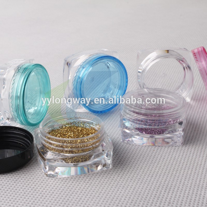 Mini luxury small colorful 3g 5g cosmetic empty plastic square pigment balm cream jar with lid for nail powder container 5ml