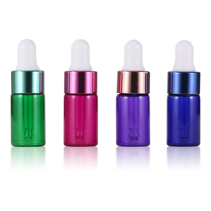 Mini oil bottle 1ML2ML3ml blue green purple red color dropper bottle Rose gold ring dropper bottle