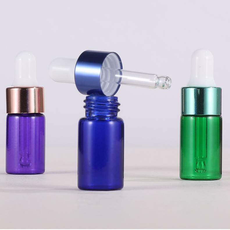 Mini oil bottle 1ML2ML3ml blue green purple red color dropper bottle Rose gold ring dropper bottle