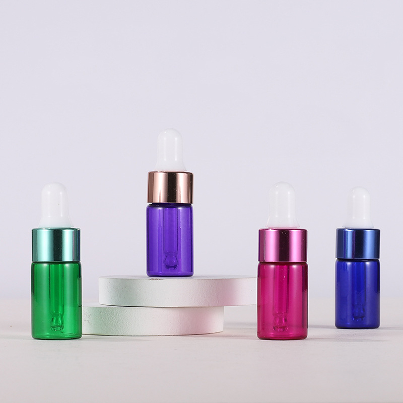 Mini oil bottle 1ML2ML3ml blue green purple red color dropper bottle Rose gold ring dropper bottle