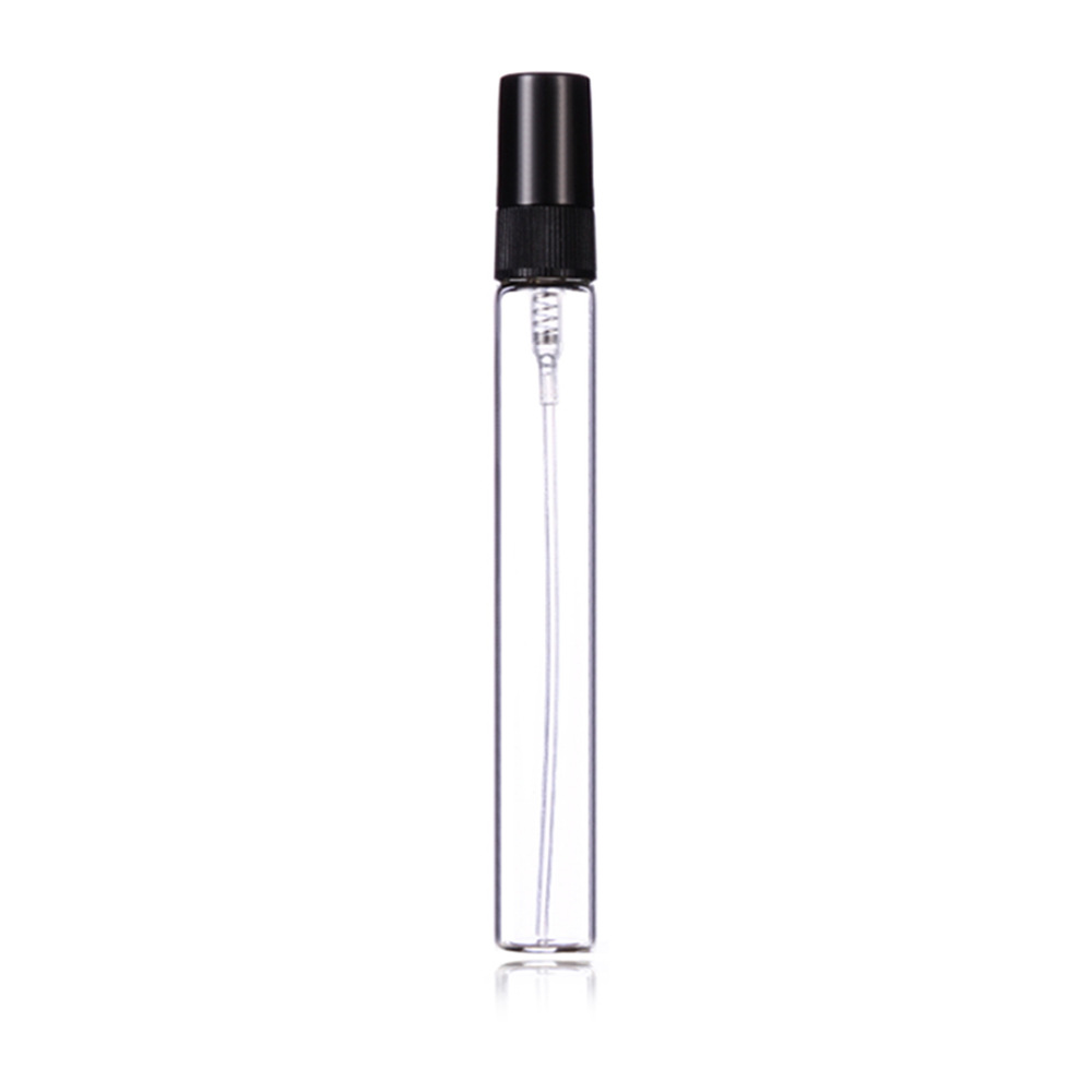 Mini pocket spray glass vial 2ml 3ml 5ml 10ml screw type clear tube with black sprayer caps