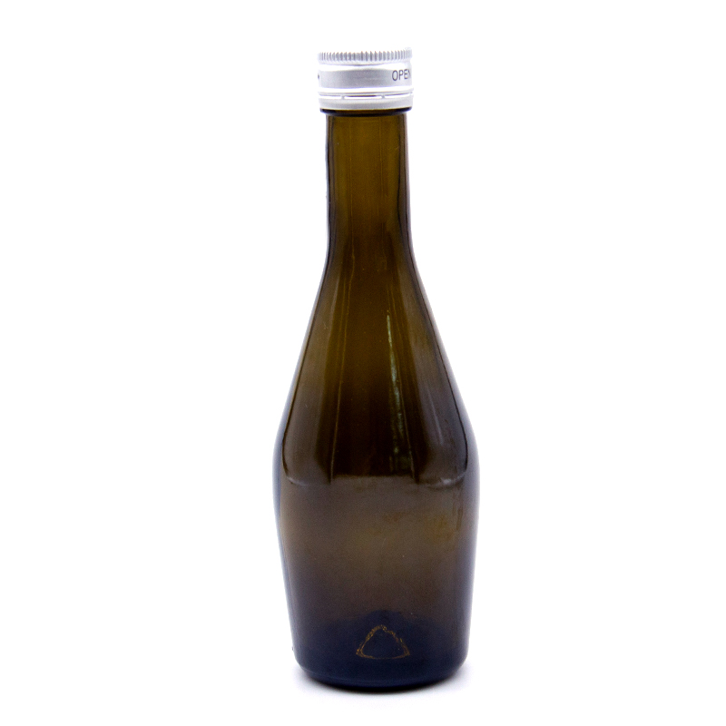 Mini portable 250ml amber beer glass bottle with metal crown cap wholesale
