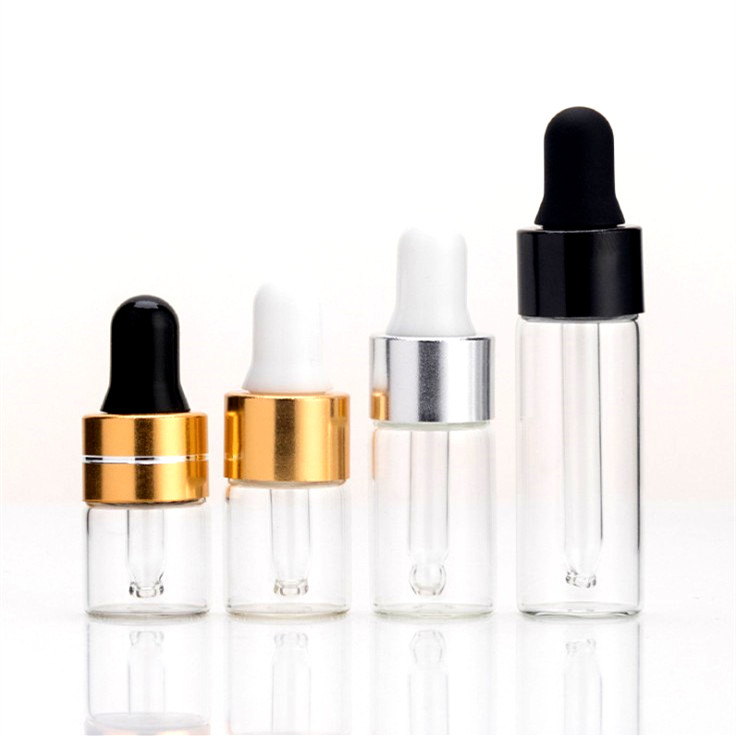 Mini sample glass bottle 1ml 2ml 3ml 5 ml clear amber brown glass dropper bottles vials small sample bottle