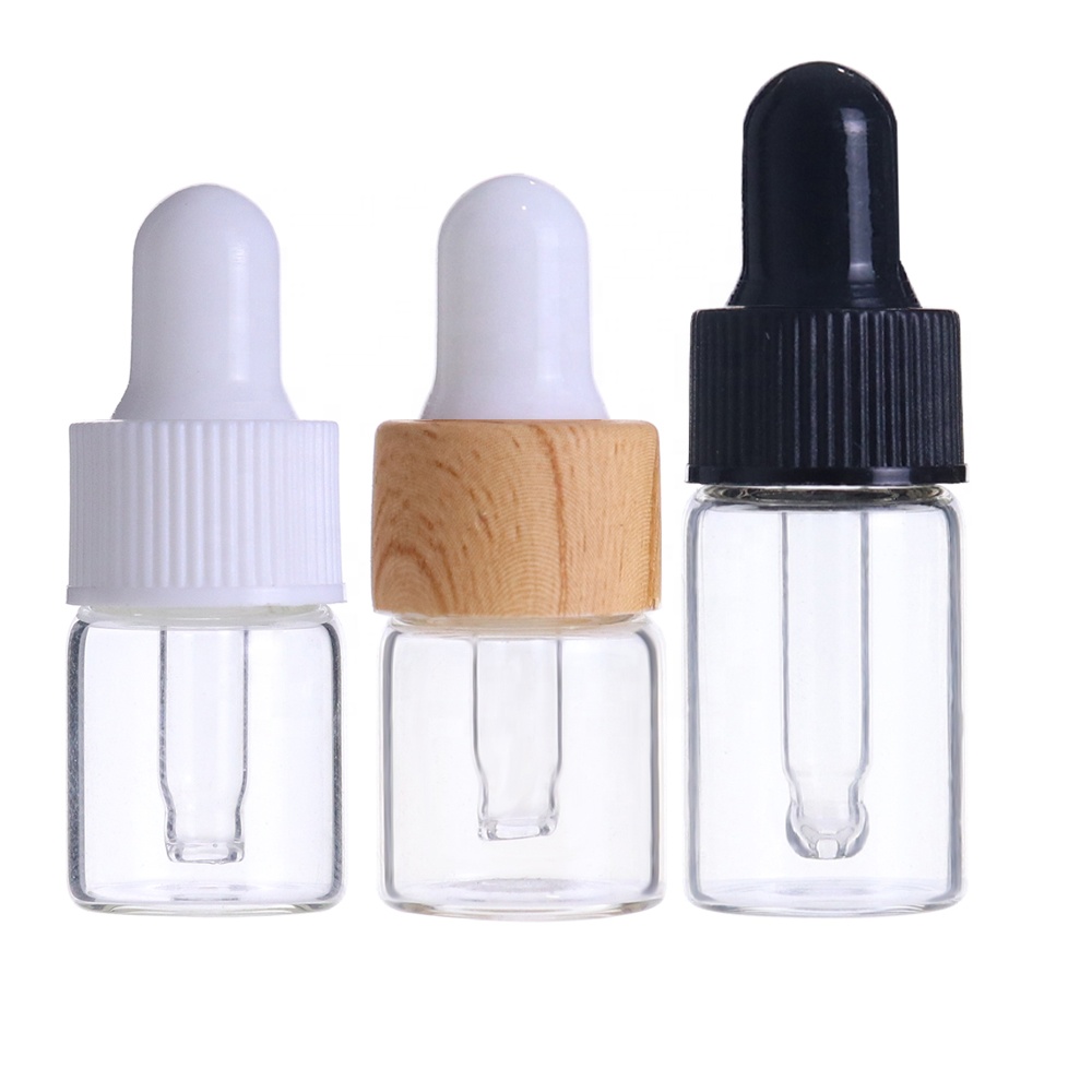 Mini sample vials clear amber glass blue dropper bottle 1ml 2ml 3ml 5ml for essential oil