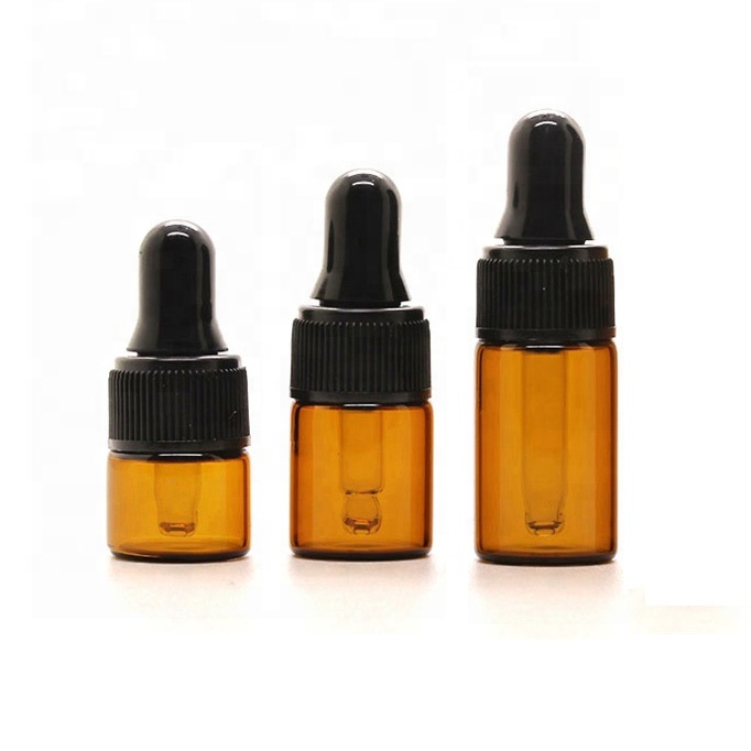 Mini sample vials clear amber glass blue dropper bottle 1ml 2ml 3ml 5ml for essential oil