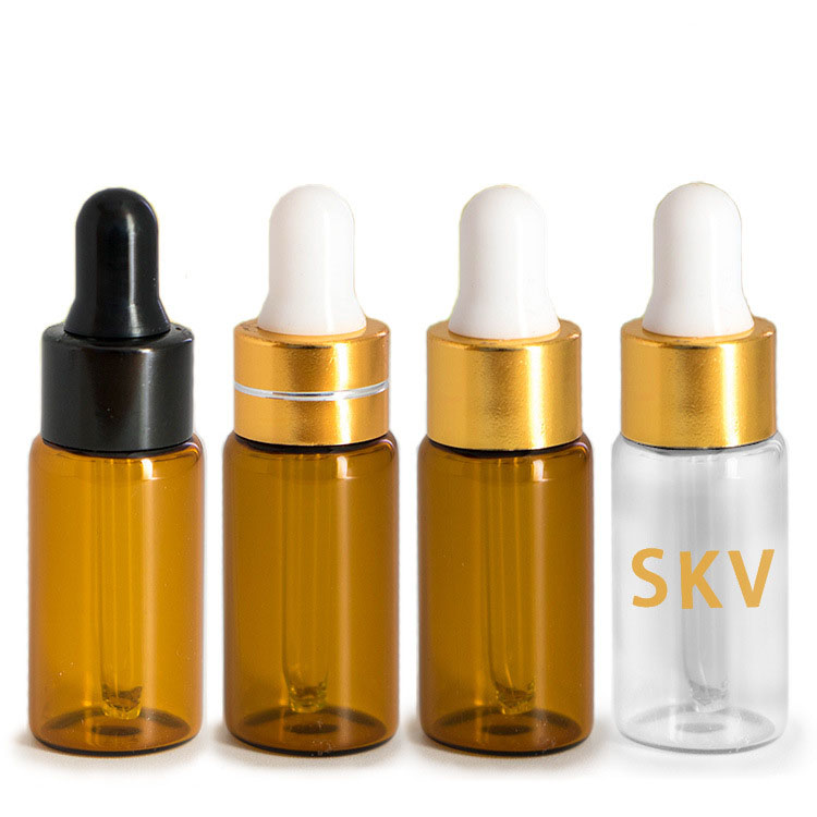 Mini sample vials clear amber glass blue dropper bottle 1ml 2ml 3ml 5ml for essential oil
