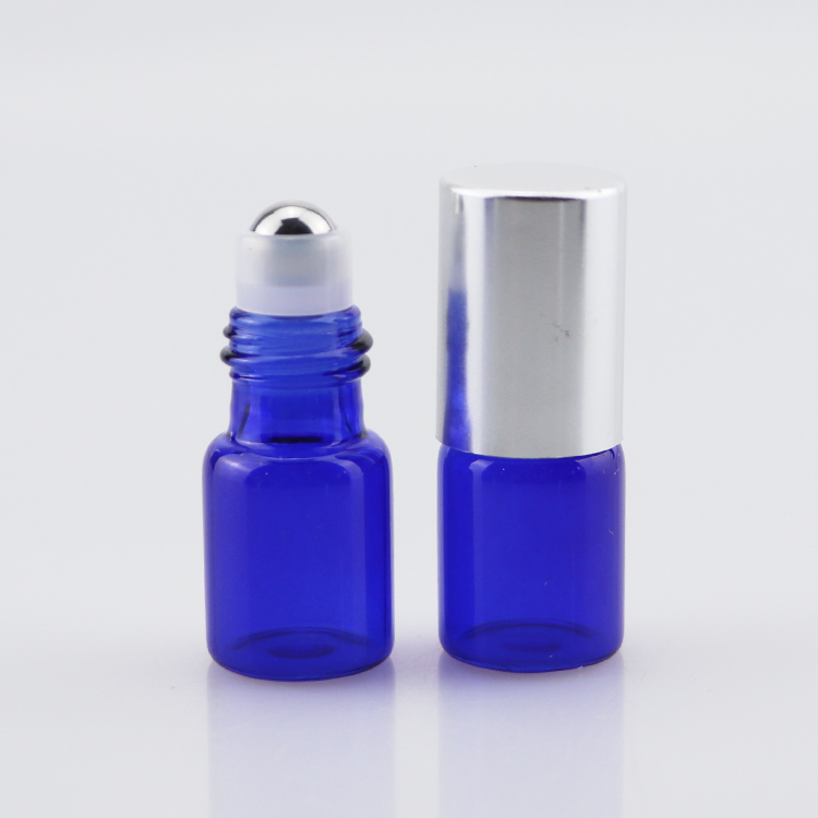 Mini size 2ml blue roll on perfume glass bottle with steel roller ball for travel