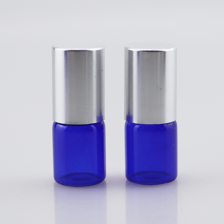 Mini size 2ml blue roll on perfume glass bottle with steel roller ball for travel