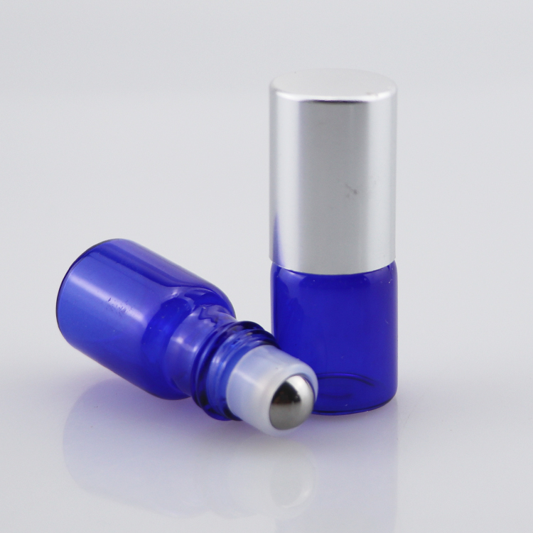 Mini size 2ml blue roll on perfume glass bottle with steel roller ball for travel