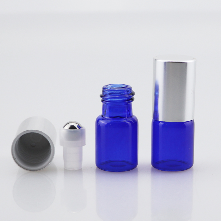 Mini size 2ml blue roll on perfume glass bottle with steel roller ball for travel