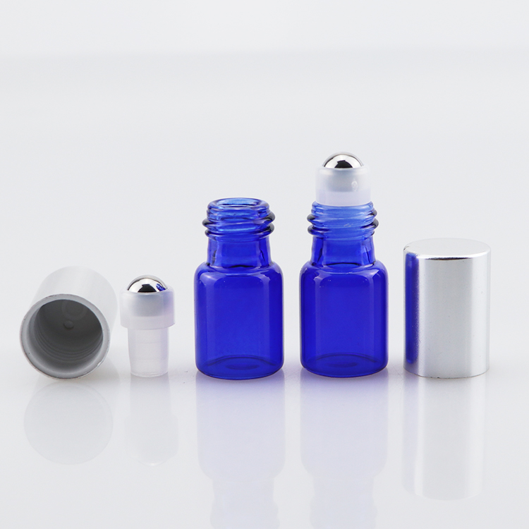 Mini size 2ml blue roll on perfume glass bottle with steel roller ball for travel