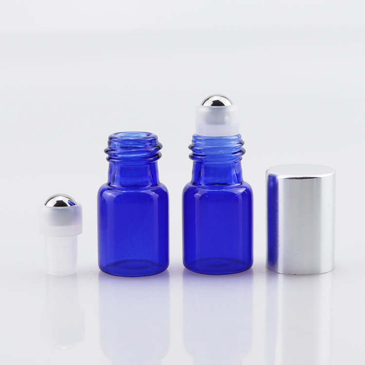 Mini size 2ml blue roll on perfume glass bottle with steel roller ball for travel