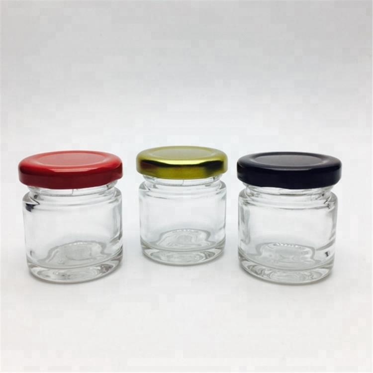 Mini skinny glass honey jar 35ml 1oz with tin lid whole sale