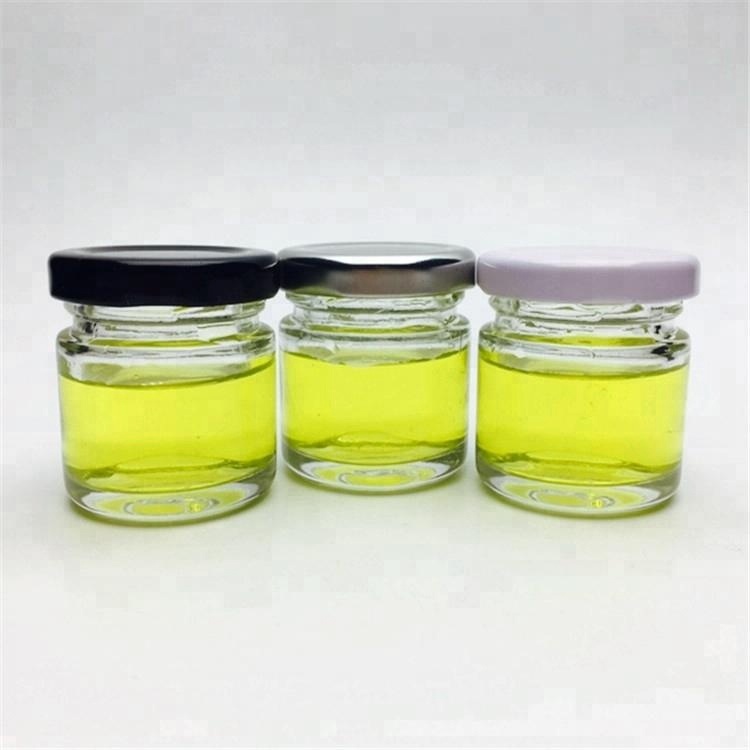 Mini skinny glass honey jar 35ml 1oz with tin lid whole sale
